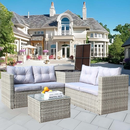 4 Piece Patio Sectional Wicker Rattan Outdoor Furniture Sofa Set