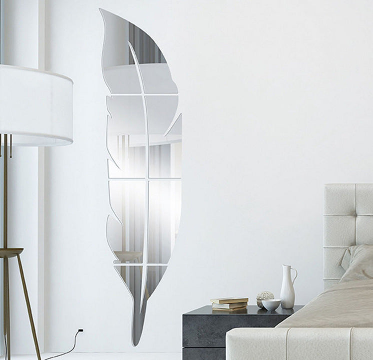 Mirror Wall Sticker Feather Decoration