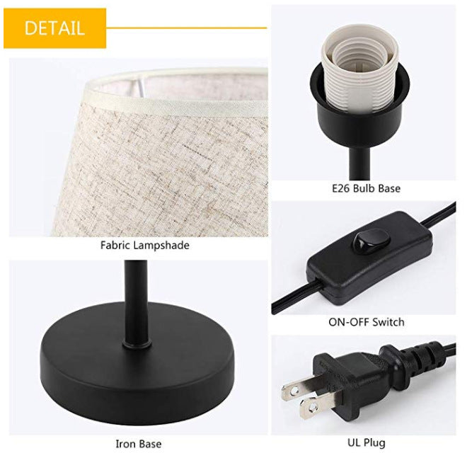 Iron Bedside Lamp with Fabric Covering