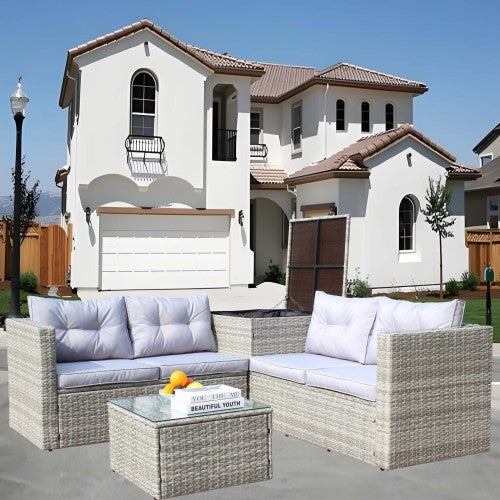4 Piece Patio Sectional Wicker Rattan Outdoor Furniture Sofa Set
