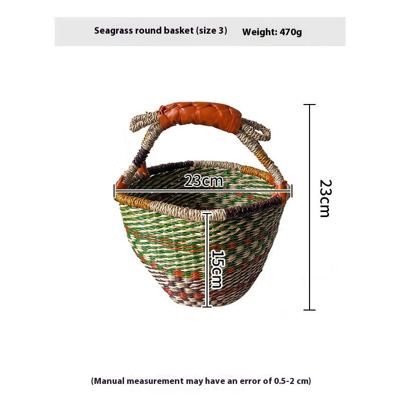 Colorful Straw Woven Storage Basket Artificial Woven Desktop Storage Basket