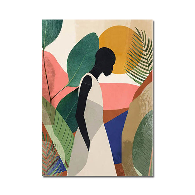 Abstract Woman Flower Leaf Canvas Painting Nordic Art Posters