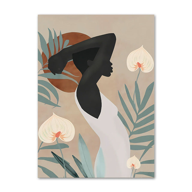 Abstract Woman Flower Leaf Canvas Painting Nordic Art Posters