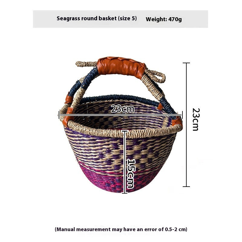 Colorful Straw Woven Storage Basket Artificial Woven Desktop Storage Basket