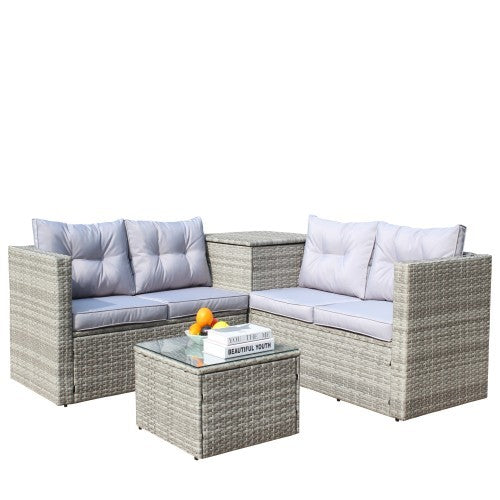 4 Piece Patio Sectional Wicker Rattan Outdoor Furniture Sofa Set
