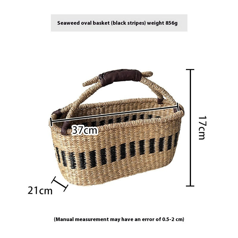 Colorful Straw Woven Storage Basket Artificial Woven Desktop Storage Basket