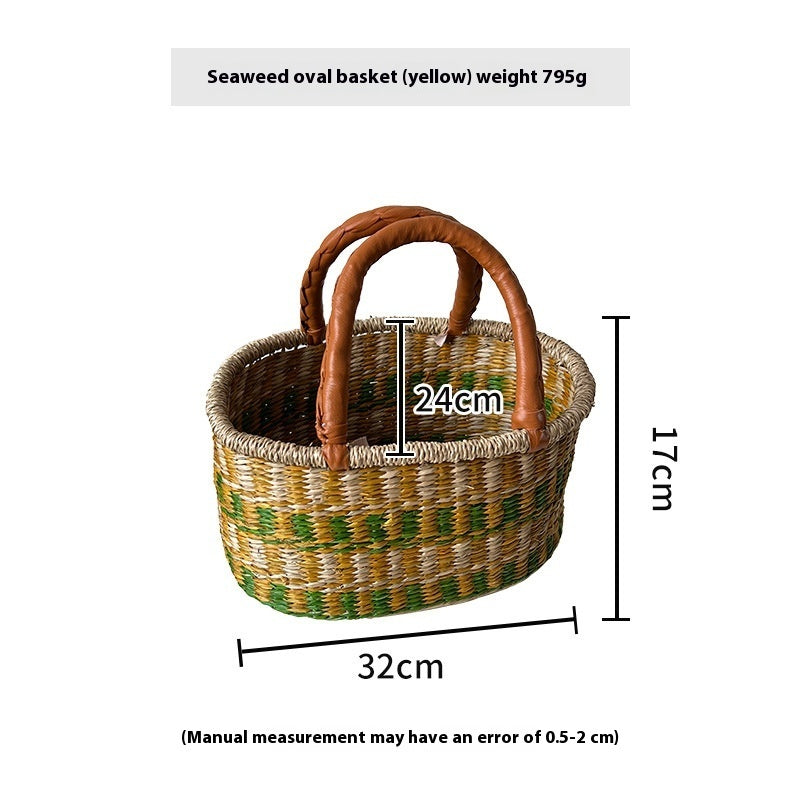 Colorful Straw Woven Storage Basket Artificial Woven Desktop Storage Basket