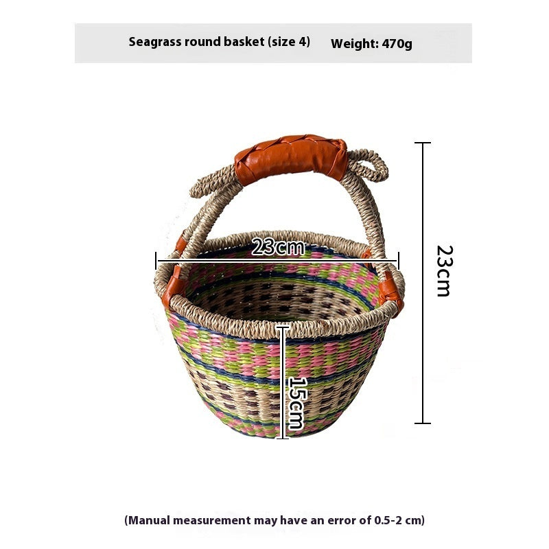 Colorful Straw Woven Storage Basket Artificial Woven Desktop Storage Basket