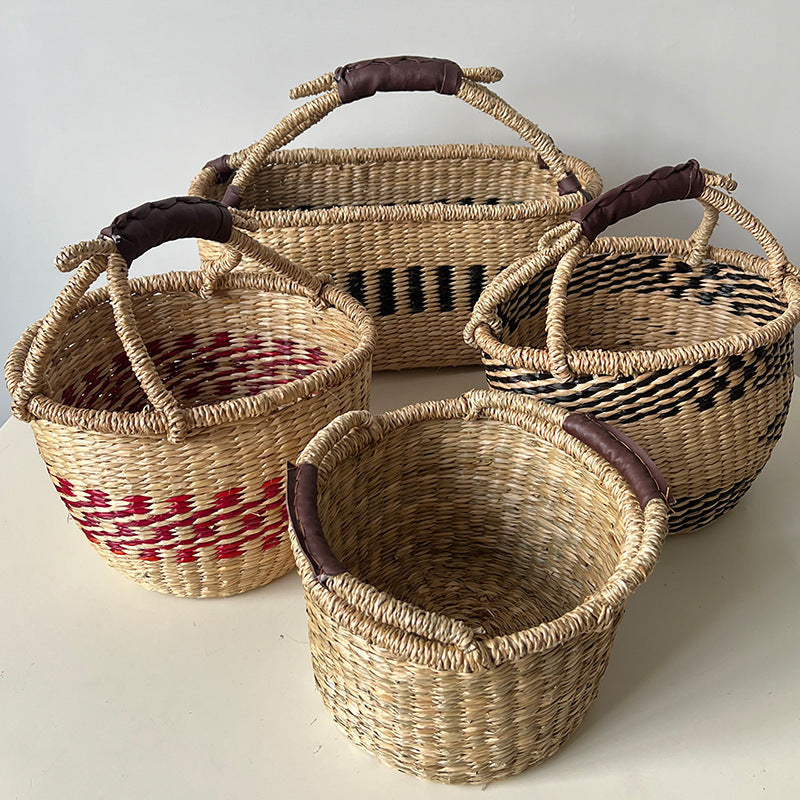 Colorful Straw Woven Storage Basket Artificial Woven Desktop Storage Basket