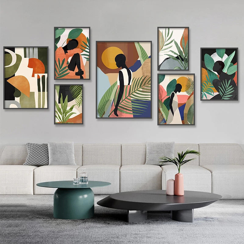 Abstract Woman Flower Leaf Canvas Painting Nordic Art Posters