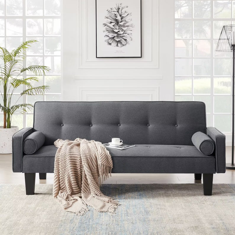 Medieval Fabric Loveseat Button Tufted with Pillows