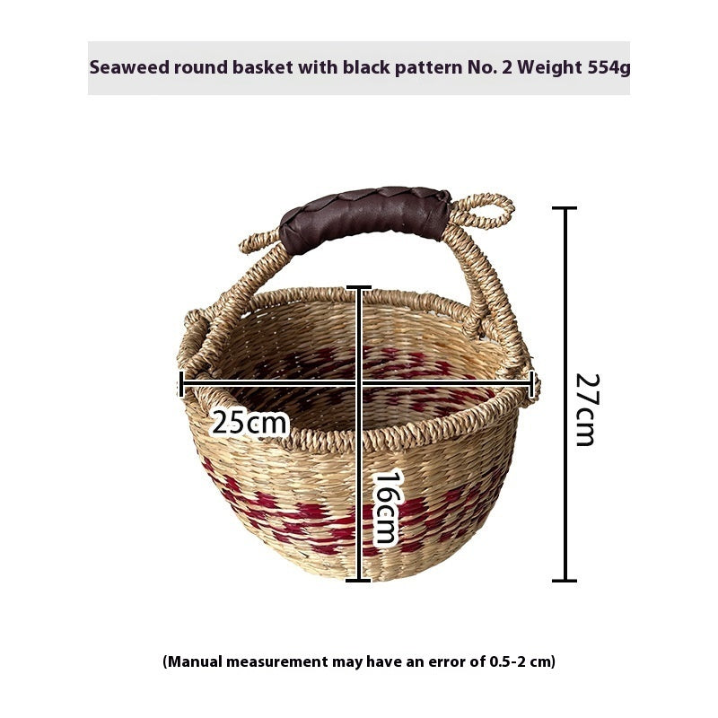 Colorful Straw Woven Storage Basket Artificial Woven Desktop Storage Basket