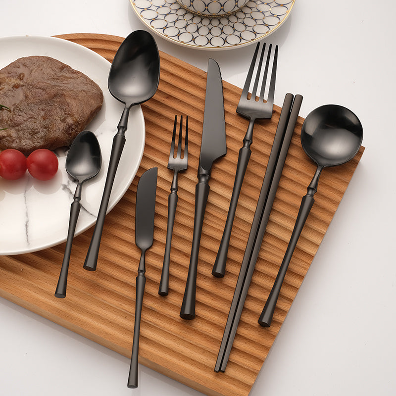 matte black stainless steel luxury cutlery tableware set